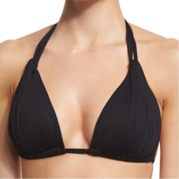 NWT Women's LA BLANCA Island Goddess Halter Bikini Top Black | Size 6 - Picture 1 of 11